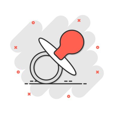 Çizgi film bebek emziği ikonu. Çocuk oyuncağı meme ucu işareti resimli resim. Emzik işi sıçrama etkisi konsepti.