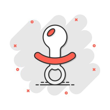 Çizgi film bebek emziği ikonu. Çocuk oyuncağı meme ucu işareti resimli resim. Emzik işi sıçrama etkisi konsepti.