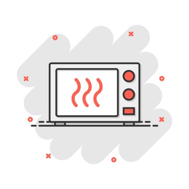 Vektör karikatür mikro dalga ikonu. Mikrodalga fırın işareti resimli resim. Soba işi sıçrama etkisi konsepti.