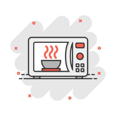 Vektör karikatür mikro dalga ikonu. Mikrodalga fırın işareti resimli resim. Soba işi sıçrama etkisi konsepti.