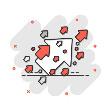 Vektör karikatür okunun çizgi roman tarzında simgesi. İleri ok işareti resimli resim. İmleç iş sıçrama etkisi konsepti.