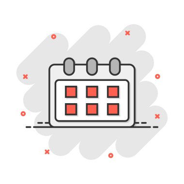 Çizgi roman tarzında vektör karikatür takvimi simgesi. Hatırlatma ajandası resimli resim imzası. Takvim işi sıçrama etkisi konsepti.