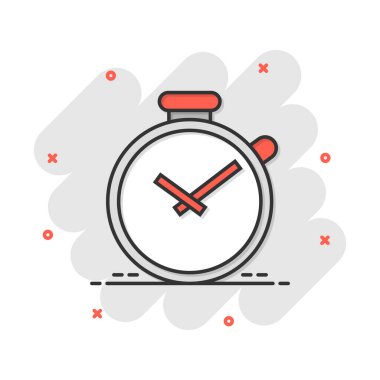 Vektör çizgi film saat zamanlayıcı simgesi çizgi roman tarzı. Zaman alarm konsept illüstrasyon piktogram. Kronometre saat iş sıçrama etkisi kavramı.