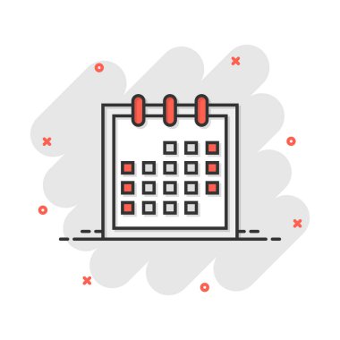 Çizgi roman tarzında takvim gündem simgesi. Planlayıcı vektör karikatür resimleme çizimi. Takvim iş konsepti sıçrama etkisi.