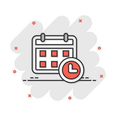 Çizgi roman tarzında takvim gündem simgesi. Planlayıcı vektör karikatür resimleme çizimi. Takvim iş konsepti sıçrama etkisi.