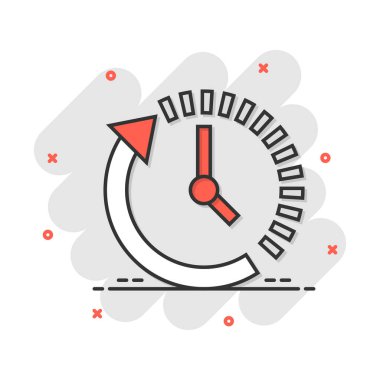 Çizgi roman tarzında saat geri sayım simgesi. Zaman kronometre vektör karikatür resimli resim. Saat iş konsepti sıçrama efekti.