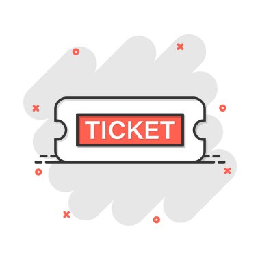 Çizgi roman tarzında sinema bileti ikonu. Bir kupon giriş vektör karikatür resimli resmini kabul et. Bilet işi konsepti sıçrama etkisi.