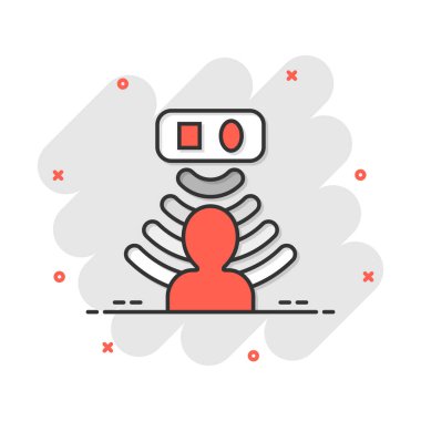 Hareket algılayıcı simgesi çizgi roman tarzında. İnsan vektör karikatür resimli sensör dalgaları. İnsanların güvenlik bağlantısı iş konsepti sıçrama etkisi.