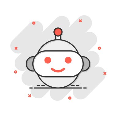 Çizgi roman tarzında sevimli robot sohbet robotu ikonu. Robot operatör vektör karikatür resimli resim. Akıllı sohbet robotu karakter iş konsepti sıçrama efekti.