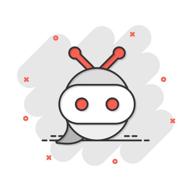 Çizgi roman tarzında sevimli robot sohbet robotu ikonu. Robot operatör vektör karikatür resimli resim. Akıllı sohbet robotu karakter iş konsepti sıçrama efekti.