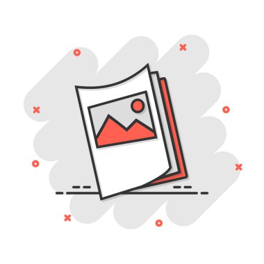 Broşür ikonu komik bir şekilde. Broşür sayfası vektör karikatür resimli resim. Broşür işi konsepti sıçrama efekti.