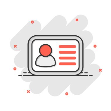 Çizgi roman tarzında kimlik kartı simgesi. Kimlik kartı vektör karikatür resimli resim. Erişim kartı sahipleri iş konsepti sıçrama etkisi.