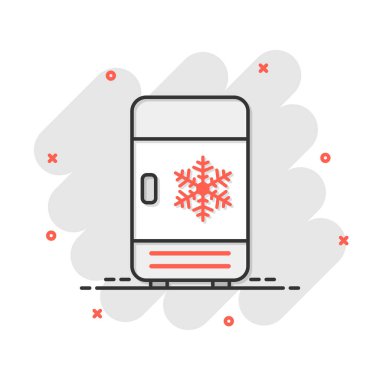 Buzdolabı ikonu çizgi roman tarzında. Dondurucu taşıyıcı vektör karikatür çizim resimtogramı. Buzdolabı iş konsepti sıçrama etkisi.