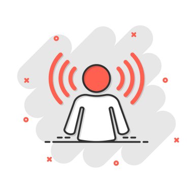 Komedi tarzında zihin farkındalığı simgesi. Beyaz izole edilmiş arka planda insan vektör çizimi fikri. Müşteri beyin iş konsepti sıçrama etkisi.