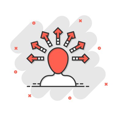 Komedi tarzında zihin farkındalığı simgesi. Beyaz izole edilmiş arka planda insan vektör çizimi fikri. Müşteri beyin iş konsepti sıçrama etkisi.