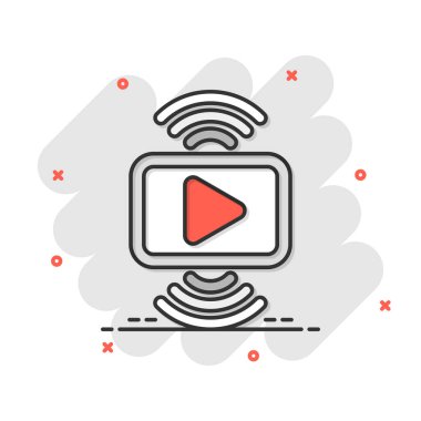 Çizgi roman tarzında çalma simgesi. Beyaz izole edilmiş arka planda TV vektör karikatürü çizimi. Yayın işi konsepti sıçrama etkisi.