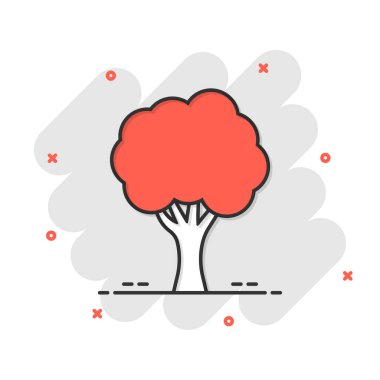 Çizgi roman tarzında ağaç simgesi. Beyaz izole edilmiş arka planda dal orman vektör karikatürü çizimi. Ahşap iş konsepti sıçrama etkisi.