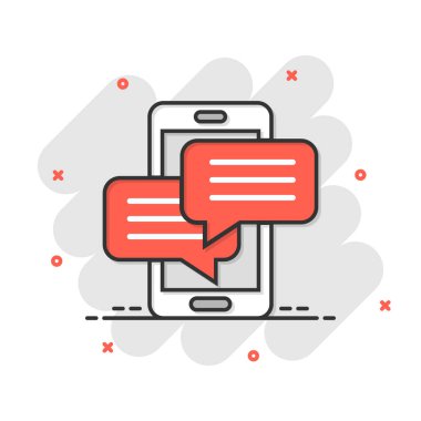 Cep telefonu sohbet simgesi gibi komik. Beyaz izole edilmiş arkaplanda mesaj bildirimleri vektör çizimi çizimi. Smartphone metin işi konsepti sıçrama efekti.
