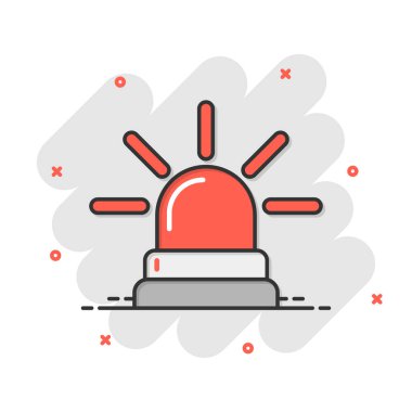 Karikatür tarzında acil durum siren ikonu. Beyaz izole edilmiş arka planda polis alarmlı vektör çizimi. Tıbbi uyarı iş konsepti sıçrama etkisi.