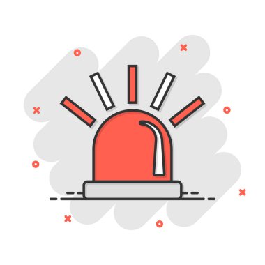 Karikatür tarzında acil durum siren ikonu. Beyaz izole edilmiş arka planda polis alarmlı vektör çizimi. Tıbbi uyarı iş konsepti sıçrama etkisi.