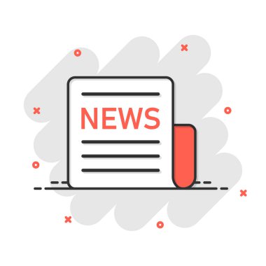 Çizgi roman tarzında bir gazete ikonu. Beyaz izole edilmiş arka planda haber vektör çizimi. Haber işi konsepti sıçrama efekti.