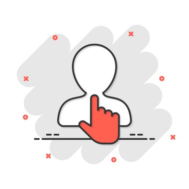 Komedi tarzında zihin farkındalığı simgesi. İzole edilmiş arka planda insan karikatür vektör çizimi. Müşteri beyni sıçrama etkisi iş konsepti.