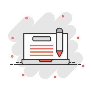 Çizgi roman tarzında blog simgesi. Sosyal medya iletişimi karikatür vektör çizimi beyaz izole arka planda. İçerik sıçrama etkisi iş konsepti.