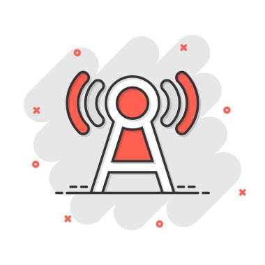 Çizgi roman tarzında bir anten kulesi simgesi. Beyaz izole edilmiş arkaplanda çizgi film vektör çizimi yayınlanıyor. Eşi su sıçratma etkisi iş konsepti.