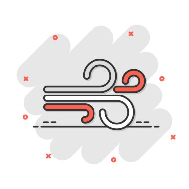 Çizgi roman tarzında rüzgar ikonu. Beyaz izole edilmiş arka planda hava karikatürü vektör çizimi. Rüzgâr sıçrama etkisi iş konsepti.