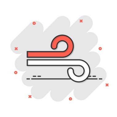 Çizgi roman tarzında rüzgar ikonu. Beyaz izole edilmiş arka planda hava karikatürü vektör çizimi. Rüzgâr sıçrama etkisi iş konsepti.