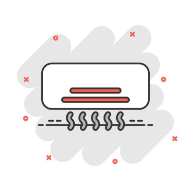 Komedi tarzında koşullandırıcı simgesi. Beyaz izole arkaplanda daha serin çizgi film vektör çizimi. Soğuk iklim sıçrama etkisi iş konsepti.