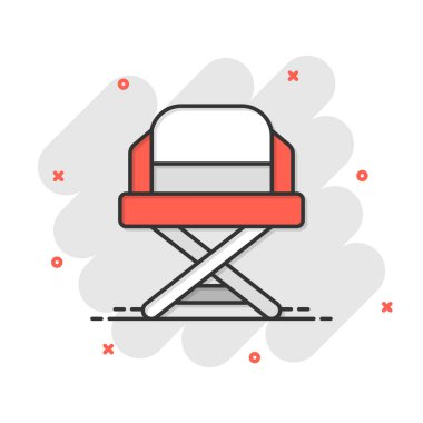 Komedi tarzında yönetmen koltuğu ikonu. Yapımcı koltuğu, beyaz izole edilmiş arka planda vektör çizimi. Film sıçrama etkisi iş konsepti.