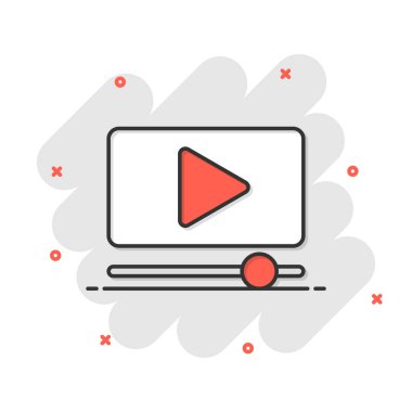 Komik bir film ikonu. Beyaz izole edilmiş arka planda film karikatürü vektör çizimi. Video sıçrama efekti iş konseptini çal.