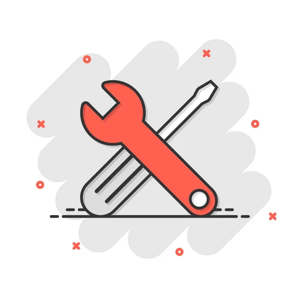 Wrench Schroevendraaier Icoon Stripstijl Spanner Key Cartoon Vector Illustratie Witte — Stockvector