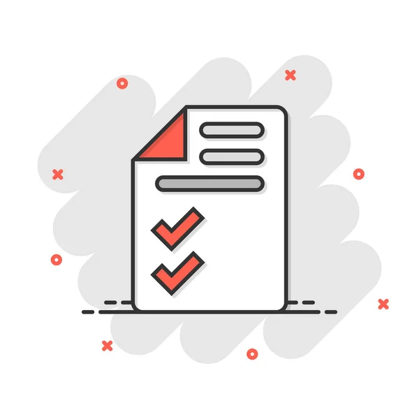 Document Checklist Icoon Stripstijl Rapport Cartoon Vector Illustratie Witte Geïsoleerde — Stockvector