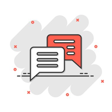 Sohbet simgesini komik bir şekilde konuş. Konuşma baloncukları, beyaz izole arkaplanda karikatür vektör çizimi. Takım tartışma düğmesi sıçrama etkisi iş konsepti.