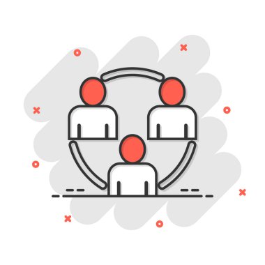 İnsanlar komik bir şekilde iletişim ikonu. İnsanlar beyaz arka planda vektör çizimleri yapıyor. Ortaklık su sıçratma etkisi iş kavramı.