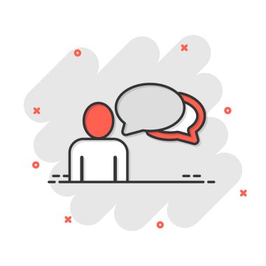 Çizgi roman tarzında konuşma balonu ikonu olan insanlar. Beyaz izole arkaplanda sohbet çizgi filmi vektör çizimi. Konuşma penceresi sıçrama etkisi iş konsepti.