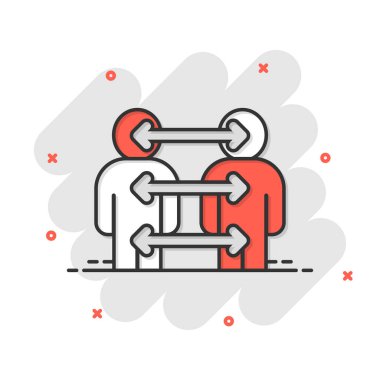 İnsanlar karikatür tarzında ikon gönderiyorlar. Beyaz arka planda iş iletişimi çizgi filmi vektör çizimi. Referans ekip çalışması etki iş kavramı.