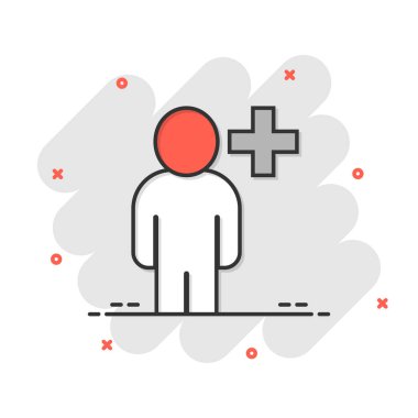 Çizgi roman tarzında artı simgesi olan insanlar. Beyaz izole edilmiş arka planda personel karikatür vektör koleksiyonu çizimi. İnsan sıçrama etkisi iş konsepti.