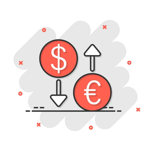 Icono Cambio Divisas Estilo Cómico Dólar Euro Transferencia Ilustración Vector — Vector de stock