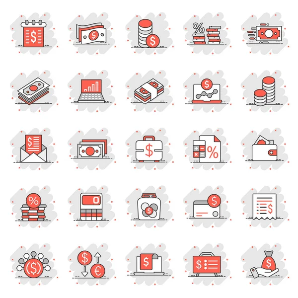 Money Finance Icon Set Comic Style Payment Cartoon Vector Illustration — Stock Vector