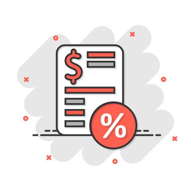 Komik bir vergi ödeme ikonu. Beyaz izole edilmiş arka planda bütçe fatura karikatür vektör çizimi. Belge sıçrama etkisi iş kavramını hesapla.