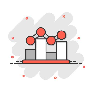 Çizgi roman tarzında grafik simgesi. Ok, beyaz izole edilmiş arka planda çizgi film vektör çizimi oluşturur. Analiz sıçrama etkisi iş konsepti.