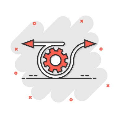 Çizgi roman tarzında çevik bir simge. Beyaz izole edilmiş arka planda esnek çizgi film vektör çizimi. Ok döngüsü sıçrama etkisi iş konsepti.