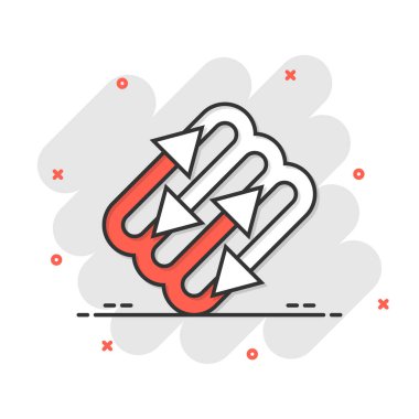 Çizgi roman tarzında ok büyüme ikonu. Beyaz izole edilmiş arka planda evrim çizgi filmi vektör çizimi. İşlem organizasyonu sıçrama etkisi iş konsepti.