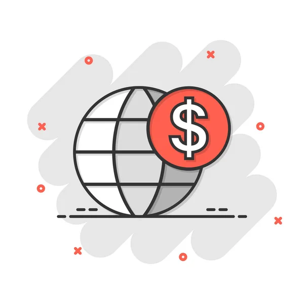 Global Business Icon Comic Style Money Transaction Cartoon Vector Illustration — Stock Vector