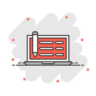 Çizgi roman tarzında blog simgesi. Sosyal medya iletişimi karikatür vektör çizimi beyaz izole arka planda. İçerik sıçrama etkisi iş konsepti.