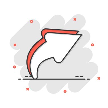 Çizgi roman tarzında düğme simgesini paylaş. Beyaz izole arkaplanda ok çizgi film işaret vektör çizimi. Dosya sıçrama efekti iş konseptini gönder.