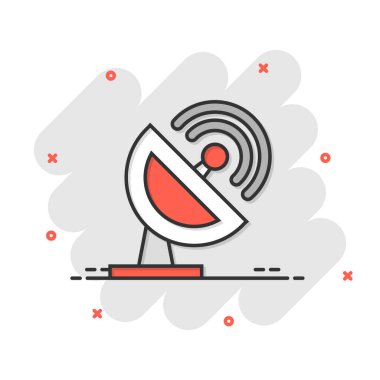 Uydu anten kulesi simgesi düz bir şekilde. Beyaz izole arkaplanda vektör illüstrasyonu yayınlanıyor. Radar iş konsepti.